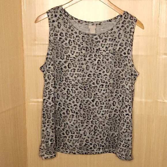 Chico's Womens Grey Black Leopard Soft Stretchy Tank Top 16-18 - Picture 1 of 4